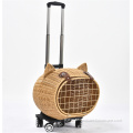 Luxury Dog Pet Travel Carrier Bag Case Rattan Wicker On Wheels Stroller Trolley Cat Travel Carrier Suitcase